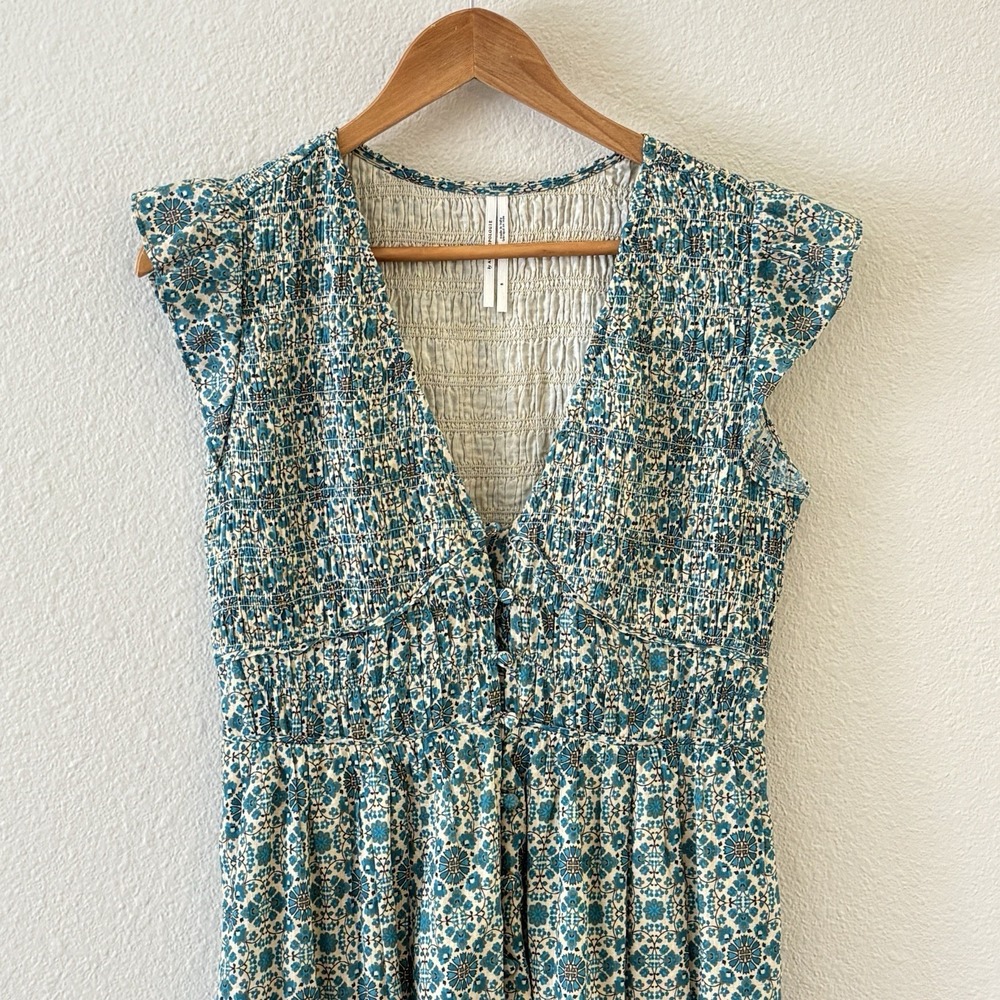 Anthropologie Peregrine Midi Dress S Teal Floral Boho Tiered Ruffle Festival - Picture 4 of 12